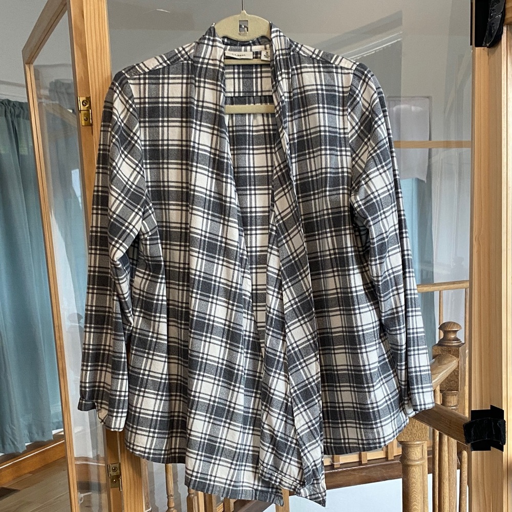 LLBean open “fly away” flannel shirt